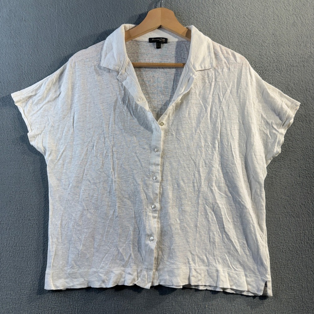 Massimo Dutti Womens White 100% Linen Short Sleeve Button Down Shirt XS 6807/524